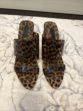 Zara Leopard Print Slide Mules EU 39